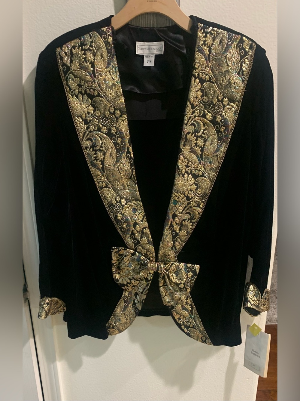 Vintage Scott McClintock Black Velvet Jacket with Gold Brocade Trim